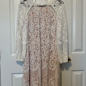 Vince Camuto White Lace Overlay Dress with Blush Lining